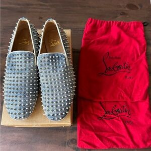 Christian Louboutin Rollerboy Spikes Denim Slip-On Shoes